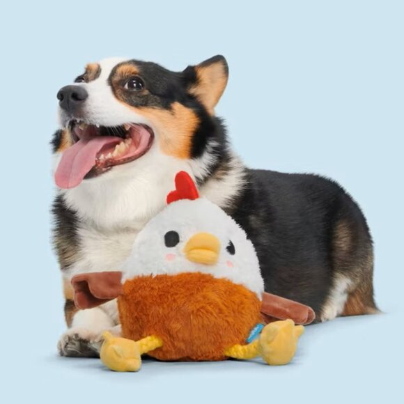 BARK NWOT 2‑Piece Dog Toy Set Farm Rooster & Fox Plush Crinkle Squeak - Picture 7 of 13